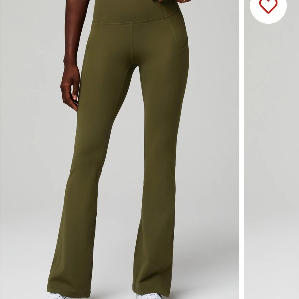 Olive Green High-Waisted Flare Pants with Stretch